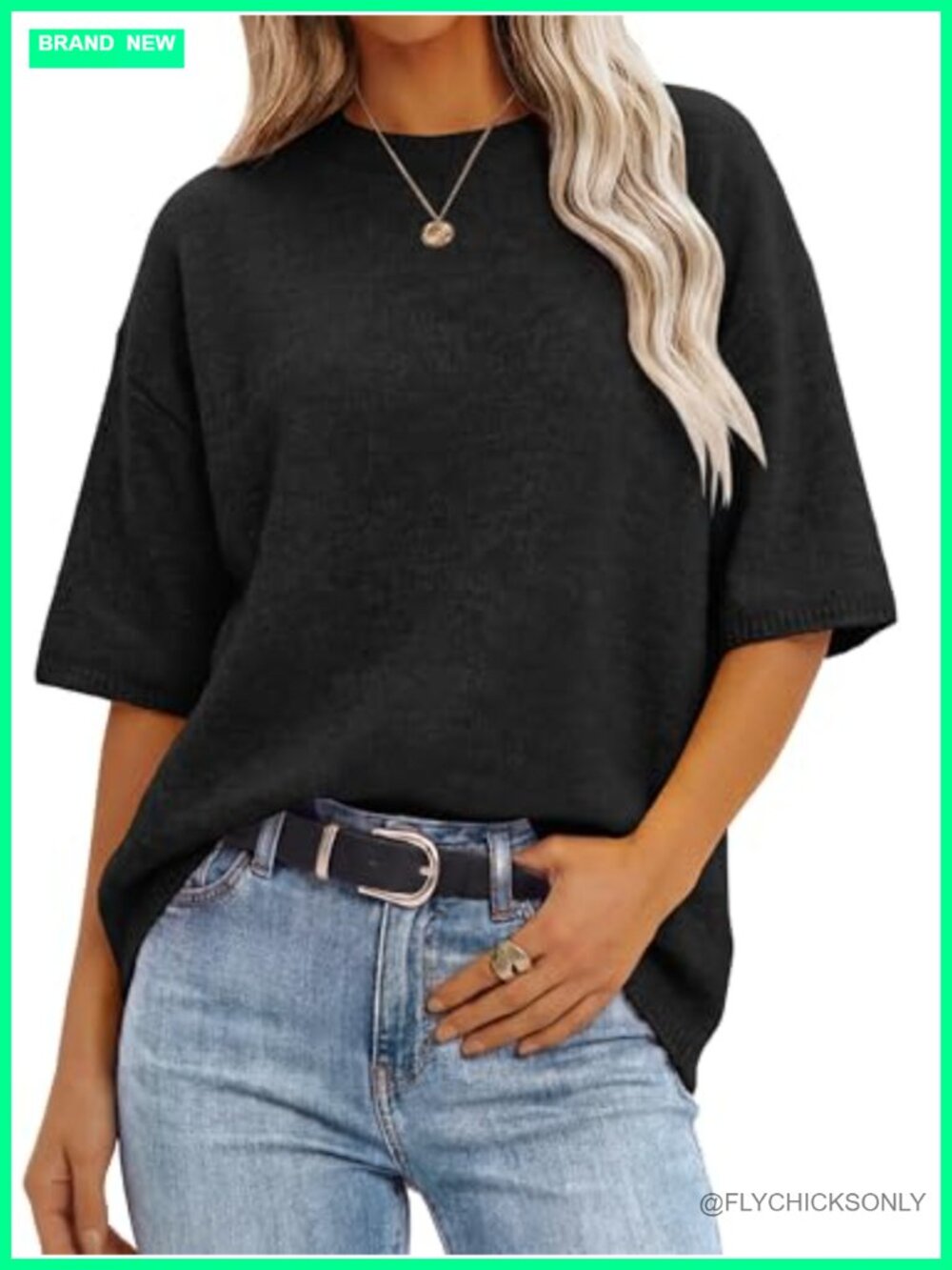 Short Sleeve Crewneck Sweater Oversized Lightweight Casual Work Knit Top